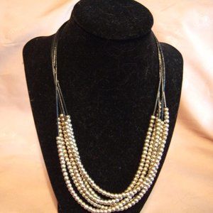 VINTAGE STEEL BALL & LEATHER STRAND LAYERED NECKLACE